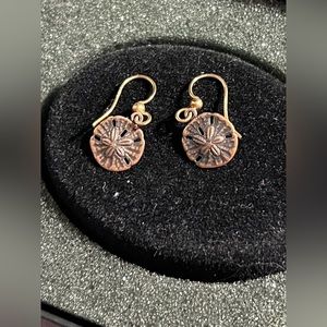 Vintage Copper Pressed Sanddollar Dangle Earrings